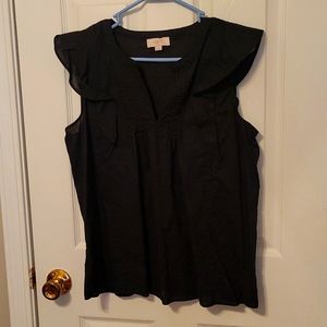 Loft Outlet ruffle sleeve split neck top black medium